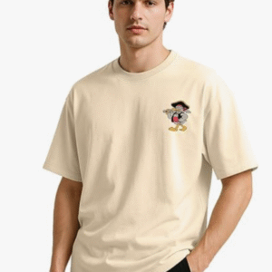 Veirdo Casual Round Neck Beige T-Shirt for Men