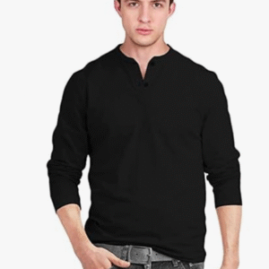Veirdo Casual Henley Neck Black T-Shirt for Men
