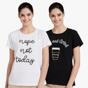Symbol Casual Round Neck White + Black T-Shirt for Women