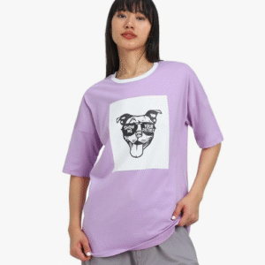 Juneberry Casual Round Neck Lavender T-Shirt for Women