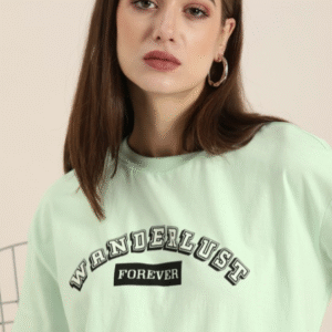 Moda Rapido Casual Round Neck Mint Green T-Shirt for Women