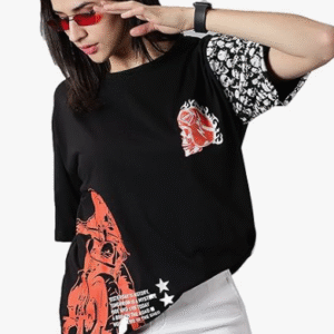 Rodzen Casual Round Neck Black T-Shirt for Women