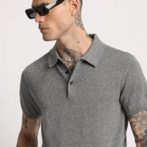 The Bear House Casual Polo Collar Grey T-Shirt for Men