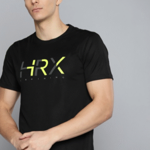 HRX By Hrithik Roshan Training Men Jet Black Rapid-Dry Brand Carrier Tshirts For Men