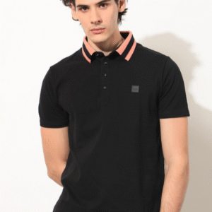 RARE RABBIT Divide Polo Collar Slim Fit Cotton T-Shirt For Men