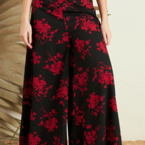 Berrylush Casual Floral Black Trouser for Women
