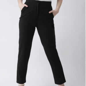 Kassually Casual Solid Black Trouser for Women
