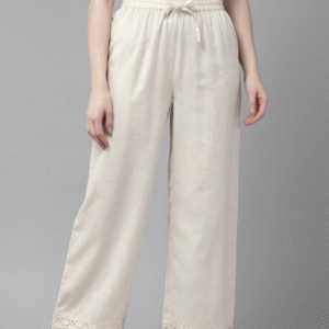 Amira's Indian Ethnic Wear Casual Solid Cream Trouser for Women