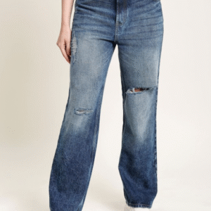 Bene Kleed Straight Fit High-Rise Slash Knee Jeans For Women