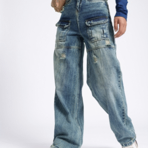 Dressberry Baggy Fit Ripped Cargo Jeans For Women