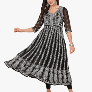 Youthnic Festive Round Neck Black Kurti for Women