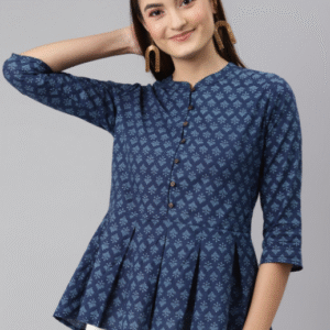 Malhaar Daily Mandrin Collar Blue Kurti for Women