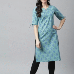 Metro Fashion Casual Round Neck Printed Blue Kurti for Women