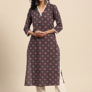 Anayna Daily V-Neck Ethnic Motifs Brown Kurti for Women