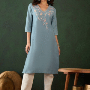 Sangria Floral Embroidered Straight Kurta For Women
