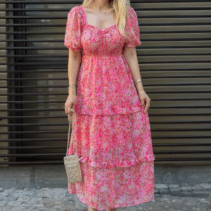 Sheetal Associates Casual Sweetheart Neck Floral Pink Dress for Women