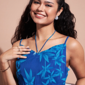 DressBerry Casual Sweetheart Neck Floral Blue Dress for Women