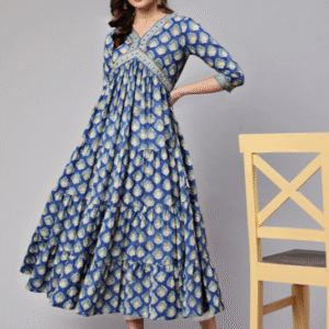 Women Click Casual V-Neck Floral Blue Kurti for Women