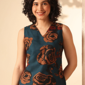 Anouk Rustic Casual V-Neck Floral Blue Kurti for Women