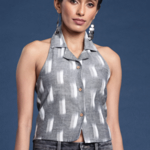 Taavi Casual Shirt Collar Abstract Grey Kurti for Women