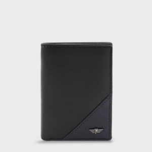 Police Everyday Carry Leather Solid Black Three Fold Wallet for Men