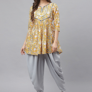 Stylum Floral Printed Cotton A-Line Kurta Dhoti Pant Set For Women