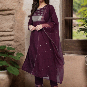 Ahika Embroidered Straight Kurta with Pants & Dupatta Set For Women