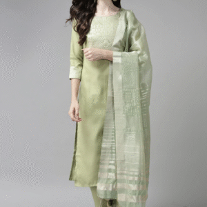 Indo Era Cotton Yoke Design Straight Kurta Pant with Dupatta Set For Women