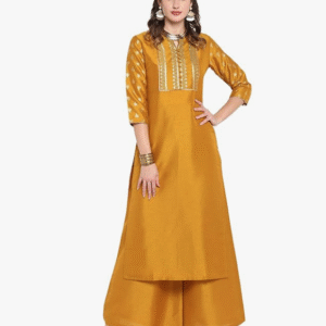Janasya Foil Printed Straight Kurta & Palazzo Set For Women