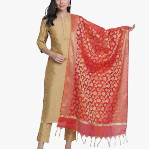 Janasya Festive Round Neck Solid Golden Kurti Set for Women
