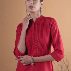 Libas Festive Mandarin Collar Solid Maroon Kurti Set for Women