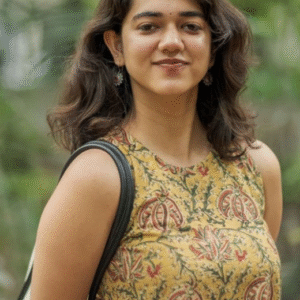 GoSriki Casual Round Neck Floral Yellow Kurti Set for Women