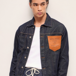 THE BEAR HOUSE Casual Spread Collar Solid Blue Denim Jacket for Men