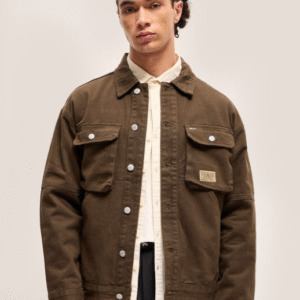 THE BEAR HOUSE Casual Spread Collar Solid Green Denim Jacket for Men