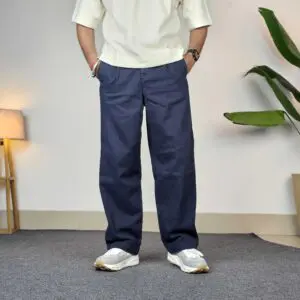 Snitch Navy Blue Mid-Rise Baggy Trouser For Men