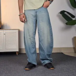 WROGN Light Fade Pure Cotton Barrel fit Jeans For Men