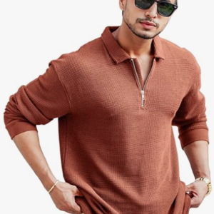 Maniac Textured Polo Neck Full Sleeve T-shirt for Men