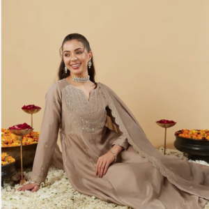 MOKOSH Silk Embroidered Anarkali Set For Women