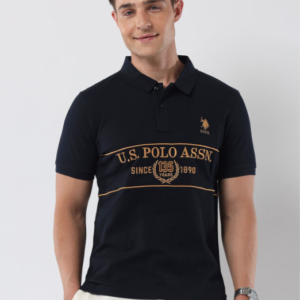U.S. Polo Assn. Typography Printed Polo Collar Cotton Slim Fit T-shirt For Men