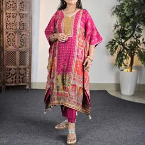 Varanga Ethnic Motifs Printed Chanderi Silk Kurta with Trousers For Women