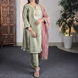 Varanga Sequinned Panelled Anarkali Kurta With Palazzo & Dupatta For Women