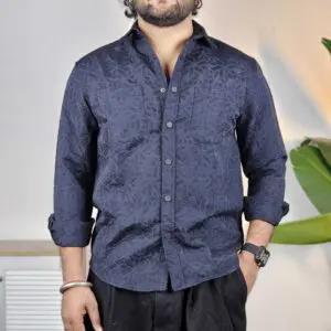 HIGHLANDER Relaxed Overshirt Textured Cutaway Collar Casual Shirt For Men