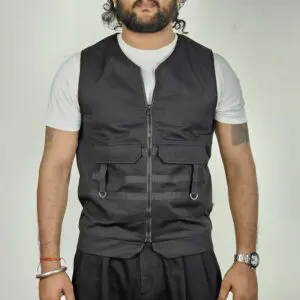 Glitchez Casual V-Neck Black Patches Sleeveless Gilet for Men