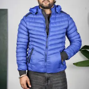 Roadster Casual Solid Hood Dark Blue Puffer Jacket for Men
