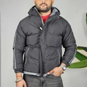 StyleCast x Revolte Casual Hood Solid Black Puffer Jacket for Men