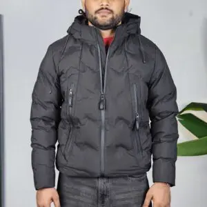 Mr Bowerbird Casual Mock Collar Solid Black Puffer Jacket for Men
