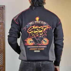 The Souled Store: Ghost Rider Sports Mandarin Collar Multicolour Varsity Jacket for Men