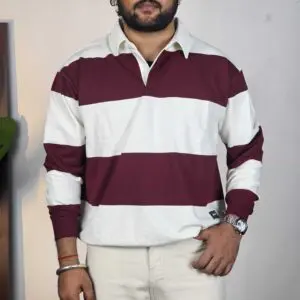 Glitchez Polo Collar Colourblocked Off White and Maroon Sweatshirt for Men