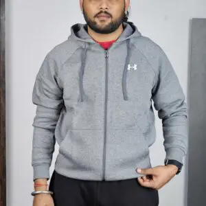 Under Armour Hooded Neck Solid Grey Hoodie for Men