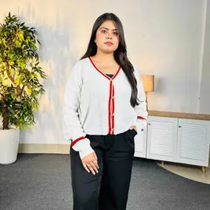 Roadster Casual V Neck Off White Cardigan for Women